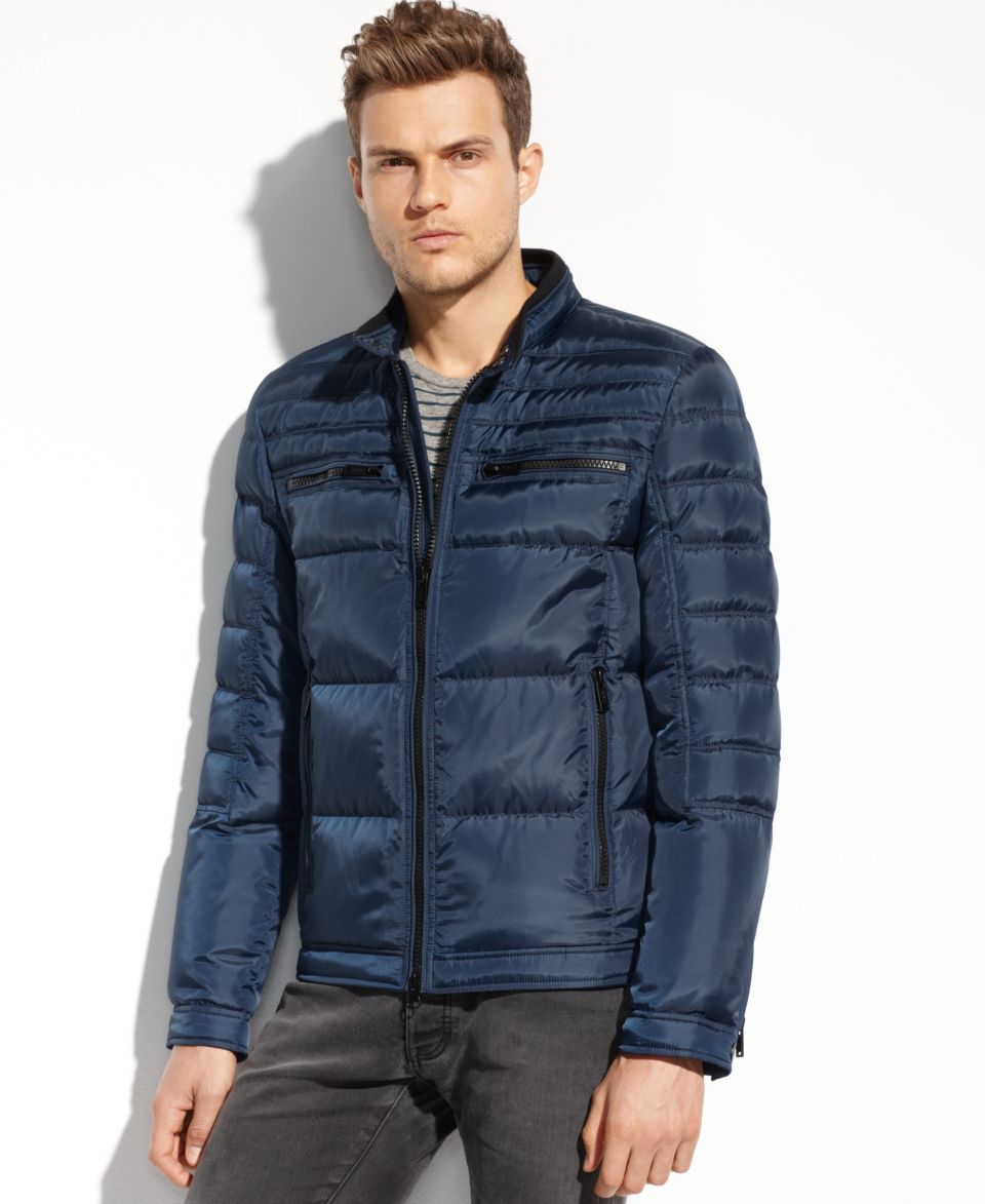 GUESS Coats, Quilted Down Moto Jacket   Coats & Jackets   Men