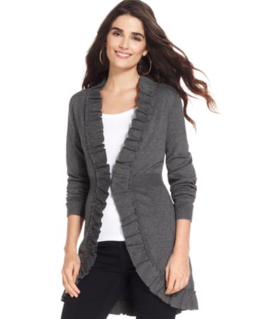 Style&co. Long-Sleeve Ruffle-Trim Cardigan - Sweaters - Women - Macy's