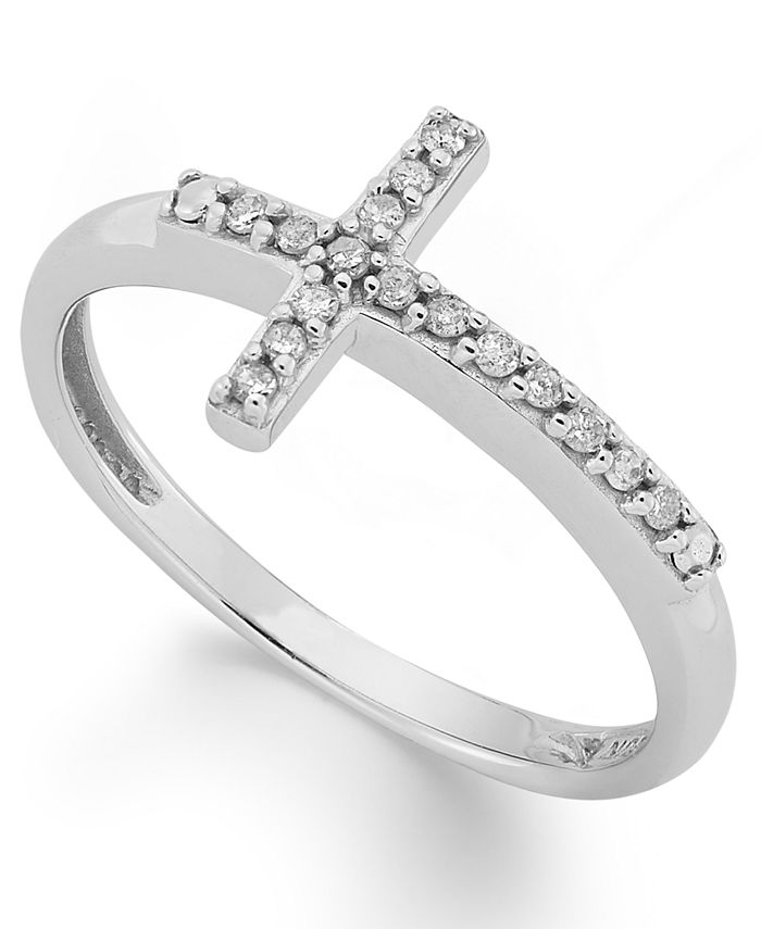 Macy's Diamond Sideways Cross Ring in 10k White Gold (1/10 ct. t.w ...