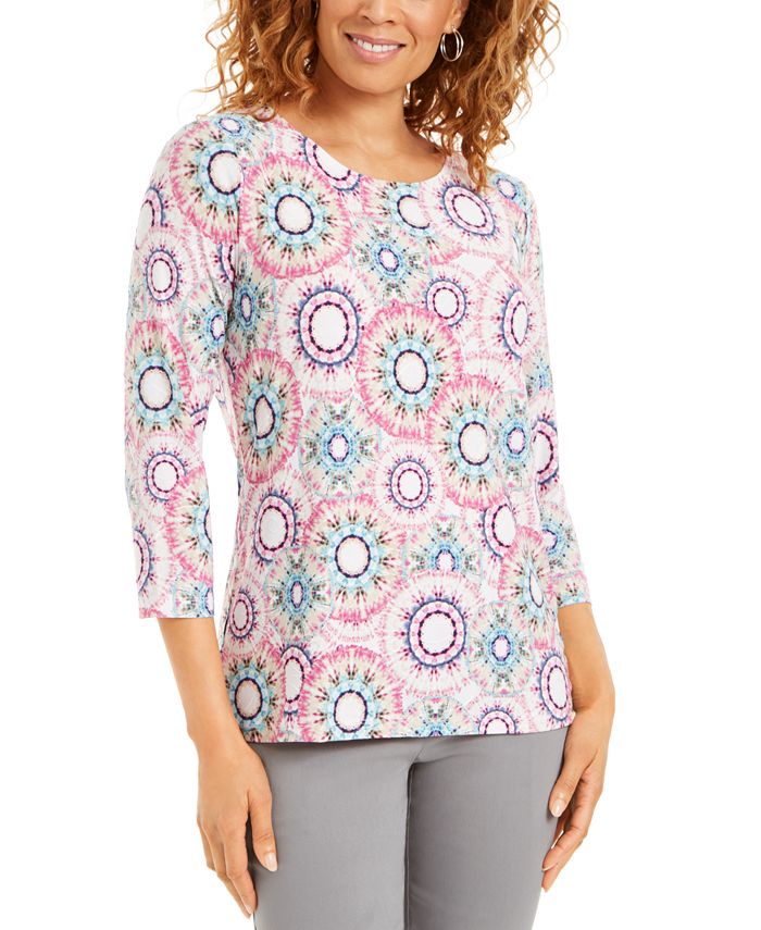 JM Collection Printed 3/4-Sleeve Jacquard Top, Created for Macy's ...