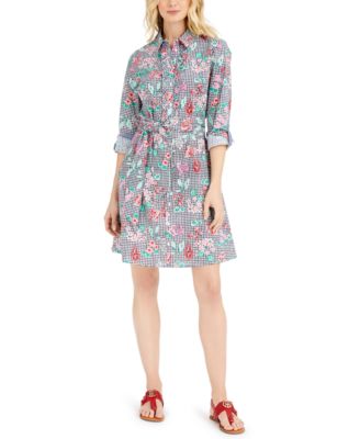 mixed print shirt dress