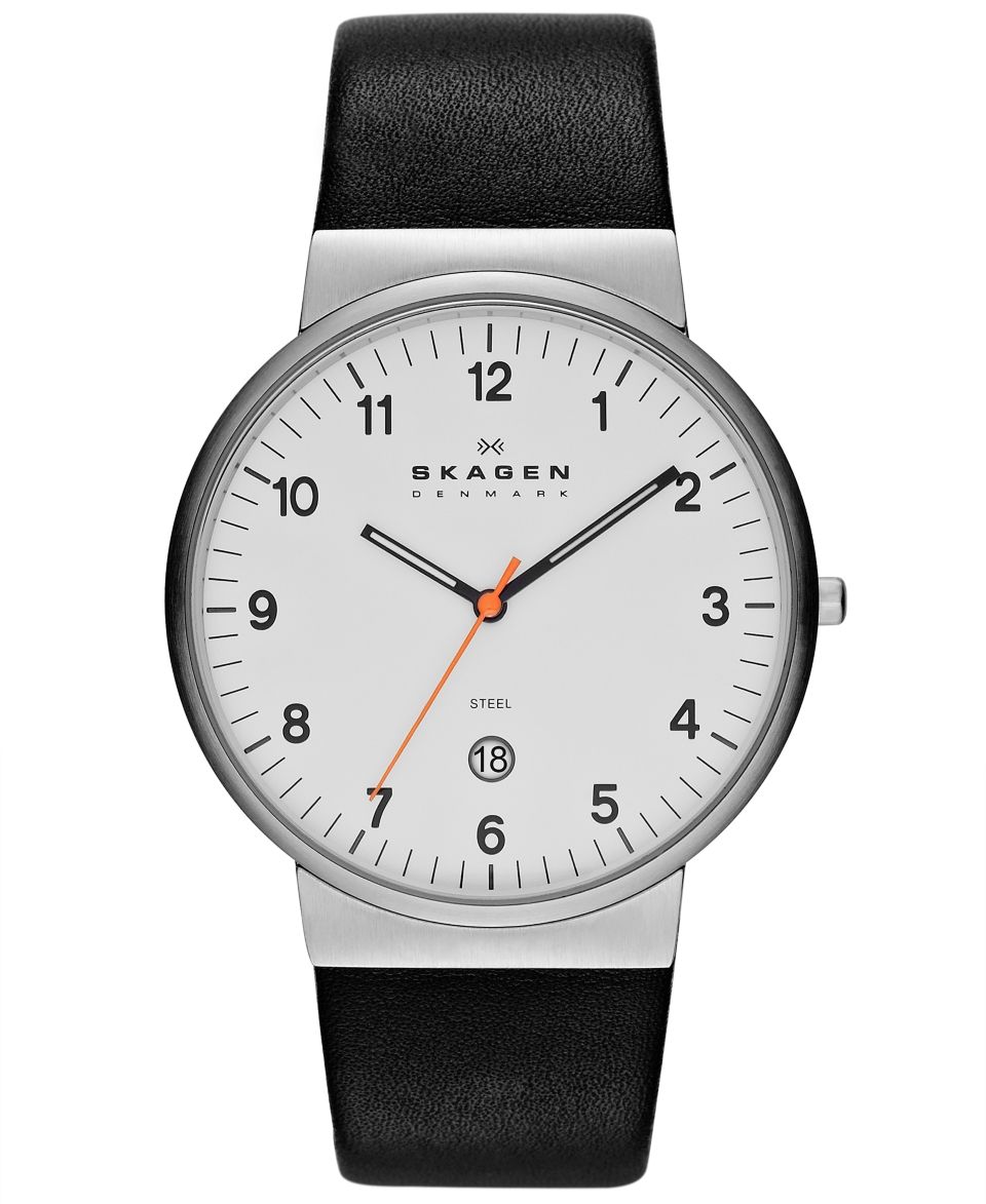Skagen Denmark Watch, Mens Black Leather Strap 45mm SKW6024   Watches   Jewelry & Watches