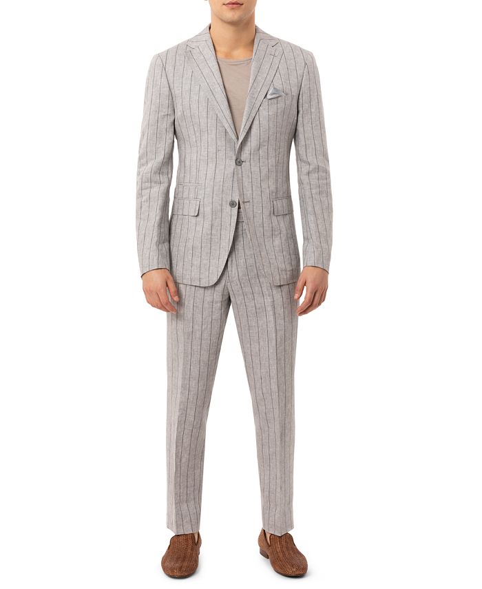 Tallia Men's Slim-Fit Wide Stripe Light Gray Linen Suit Separates ...