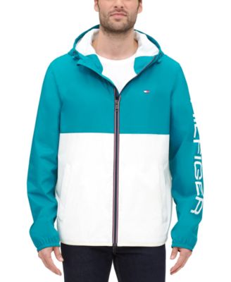 tommy hilfiger men's colorblocked logo rain slicker