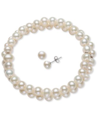 macy's pearl necklace and earrings set