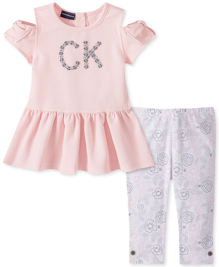 Calvin Klein Baby Girls 2-Pc. Striped Peplum Tunic & Leggings Set ...