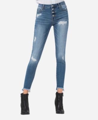 frayed hem skinny ankle jeans