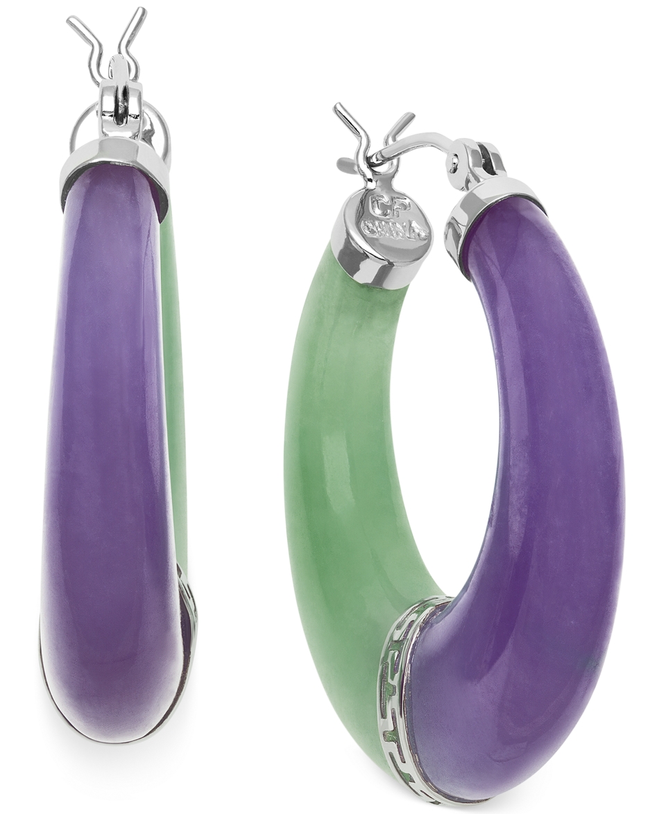 Sterling Silver Earrings, Green and Lavender Jade Hoop Earrings   Earrings   Jewelry & Watches