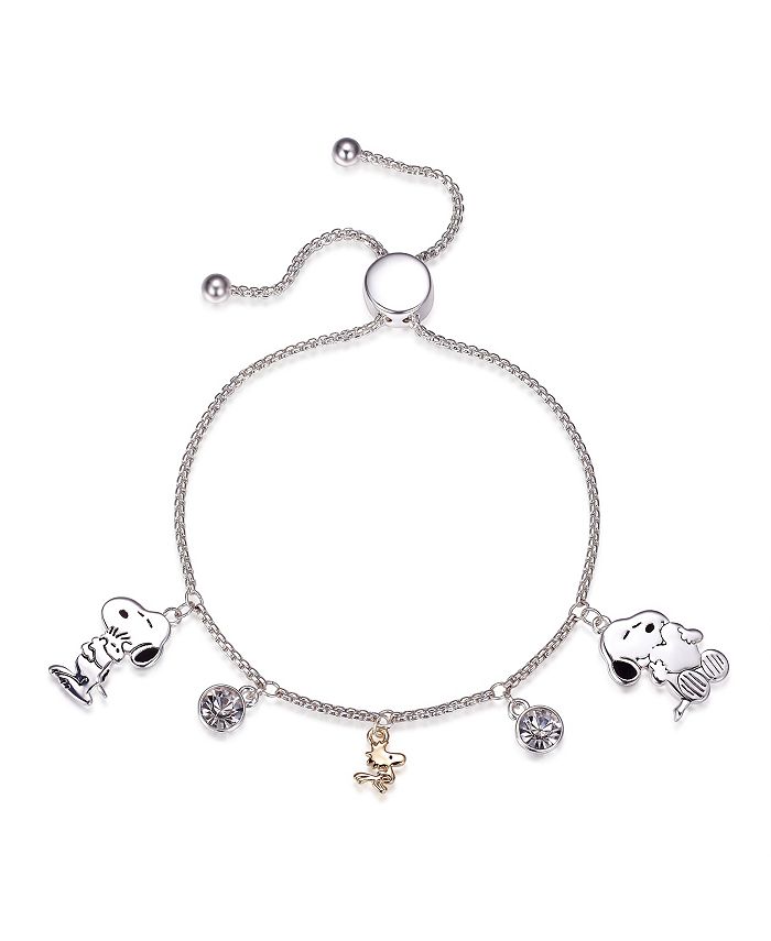 Peanuts "Snoopy" and "Woodstock" Crystal Adjustable Bolo Fine Silver