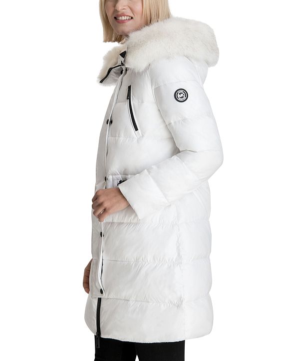 Michael Kors FauxFurTrim Hooded Shine Puffer Coat & Reviews Coats