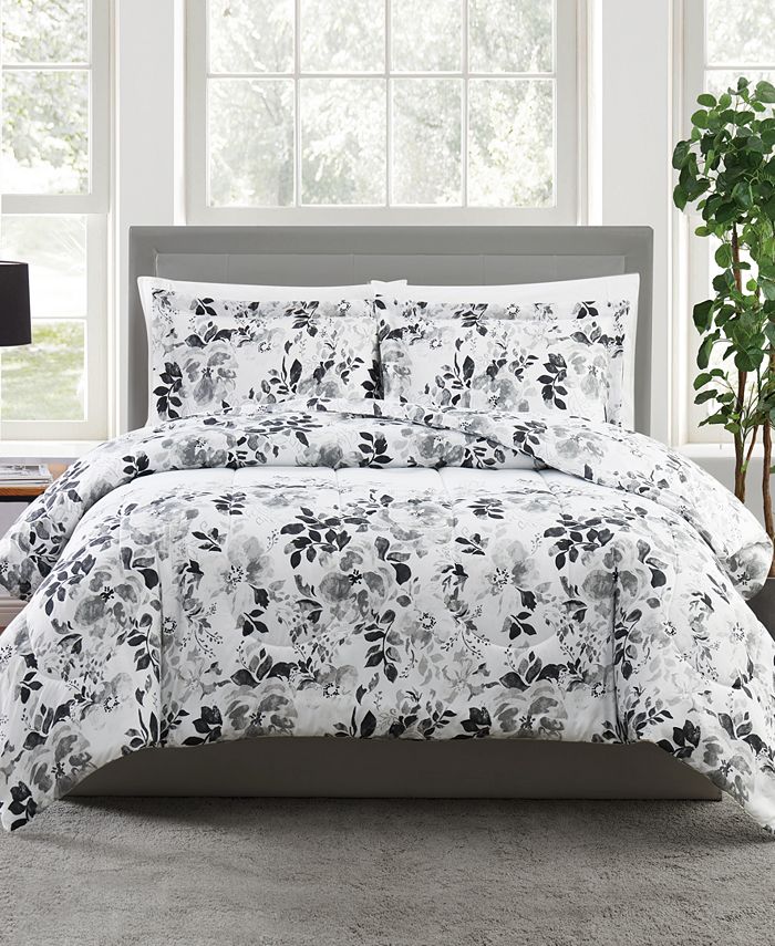 Pem America Black And White 2 Pc Floral Print Twin Comforter Set A Macy S Exclusive Style Reviews Bed In A Bag Bed Bath Macy S