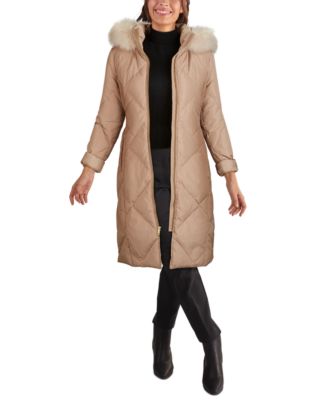 down & feather coat with faux fur hood cole haan