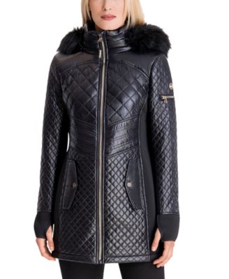 michael kors faux fur trim quilted coat