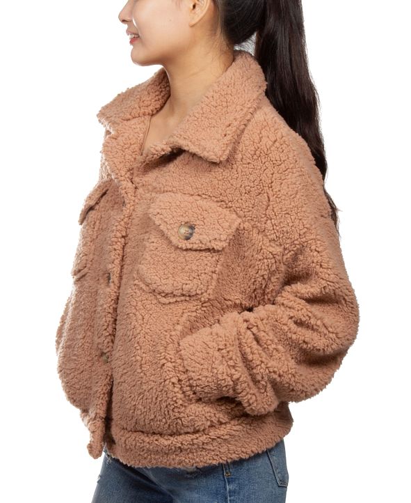 Hippie Rose Juniors' Sherpa Trucker Jacket & Reviews Tops Juniors