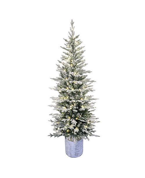 Puleo 6 Pre Lit Potted Flocked Arctic Fir Pencil Artificial Christmas Tree Reviews Holiday Shop Home Macy S