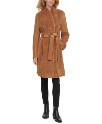 calvin klein notched collar wrap coat