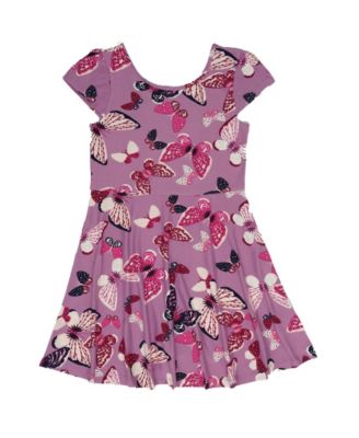 sateen butterfly print fit and flare dress
