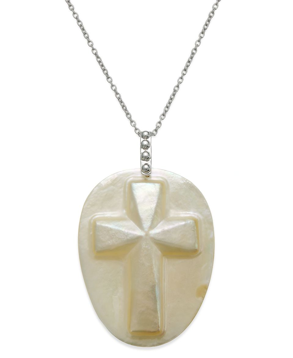 Sterling Silver Necklace, Cultured Mabe Pearl Cross Pendant