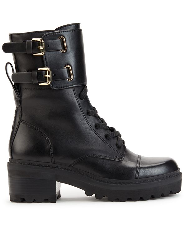 DKNY Women's Bart Lace-Up Buckled Lug Sole Booties