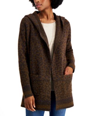 leopard print hooded cardigan