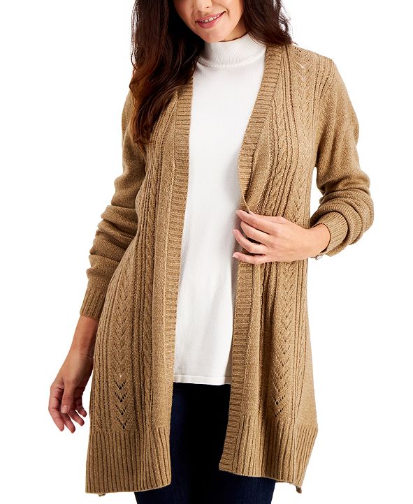 Karen Scott Plus Size CableKnit Duster Cardigan, Created for Macy's