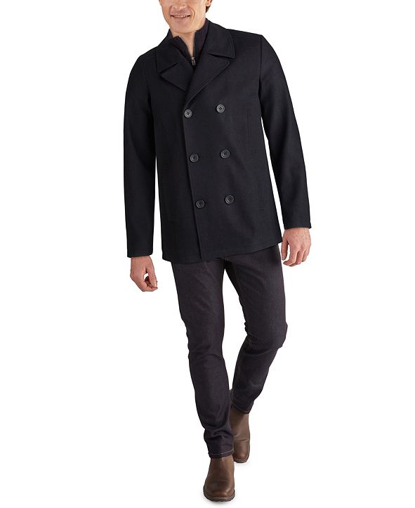 Cole Men's Double Breasted Wool Blend Peacoat with Bib