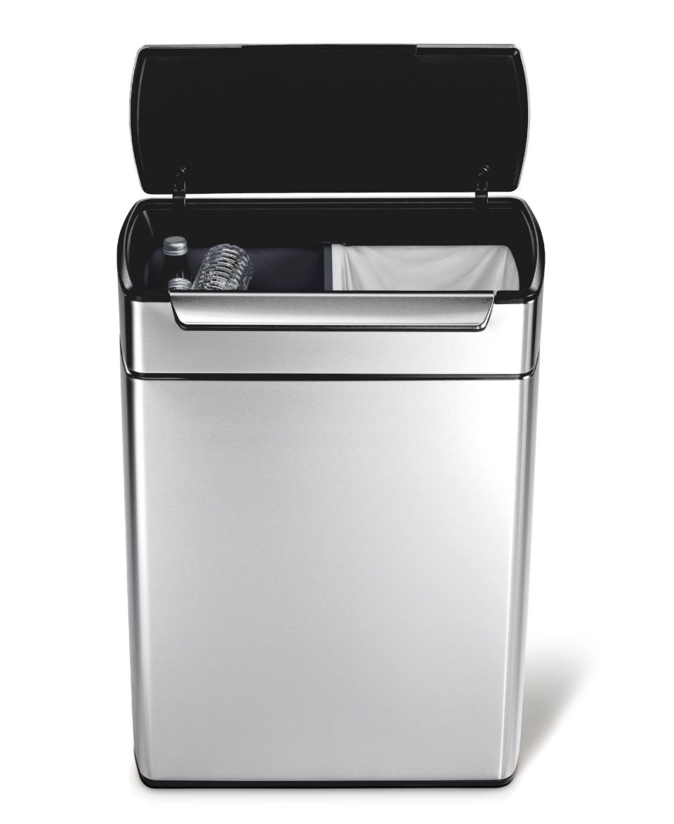 simplehuman Brushed Stainless Steel 48 Liter Fingerprint Proof Touch Bar Dual Recycler Trash Can   Kitchen Gadgets   Kitchen