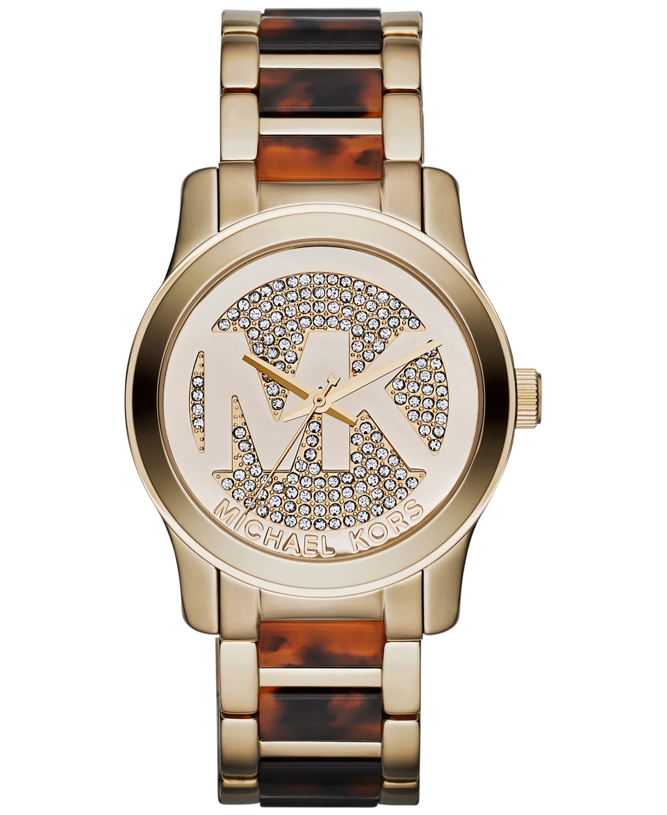 Michael Kors Womens Runway Tortoise Acetate and Gold Tone Stainless Steel Bracelet Watch 38mm MK5864   Watches   Jewelry & Watches