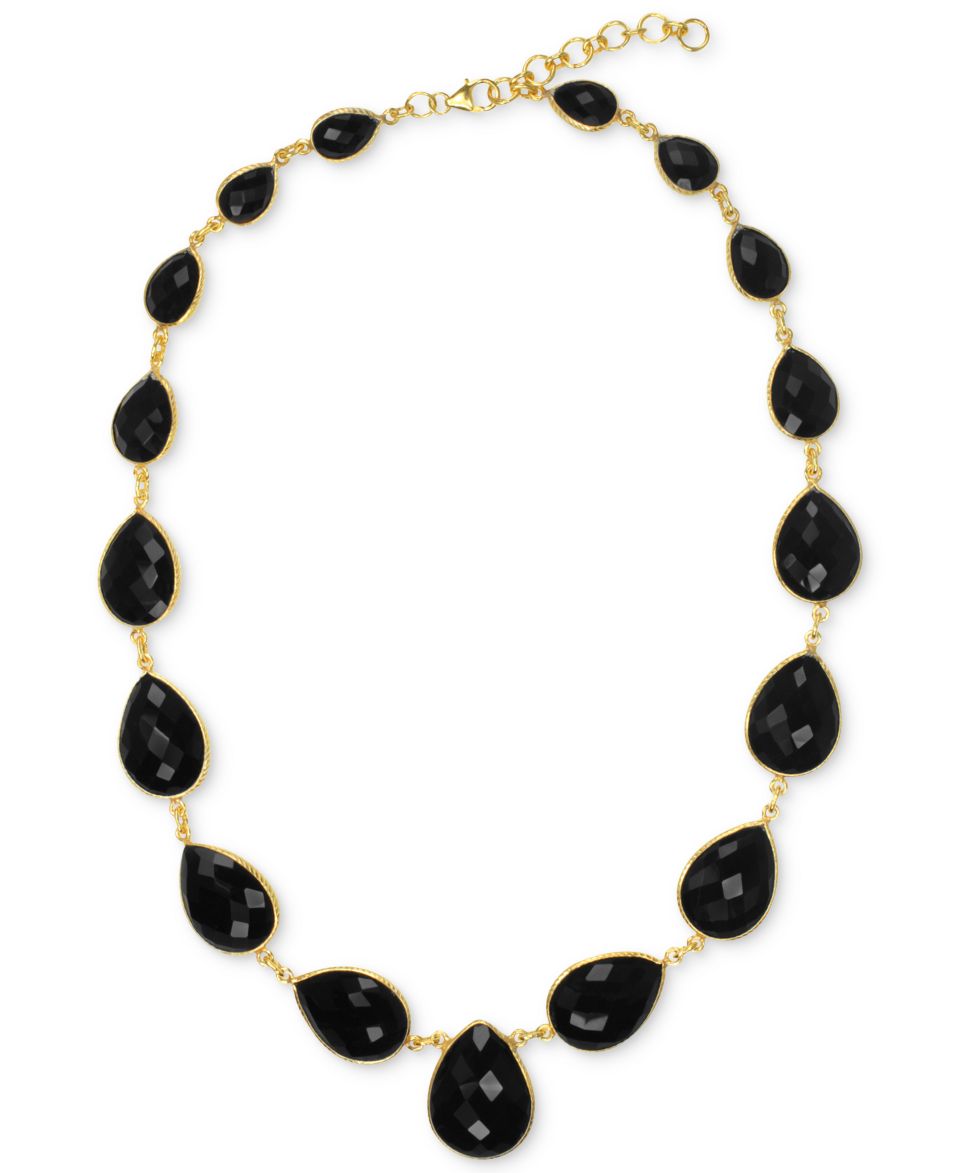 14k Gold over Sterling Silver Necklace, Graduated Black Onyx Drop Necklace (148 1/2 ct. t.w.)   Necklaces   Jewelry & Watches