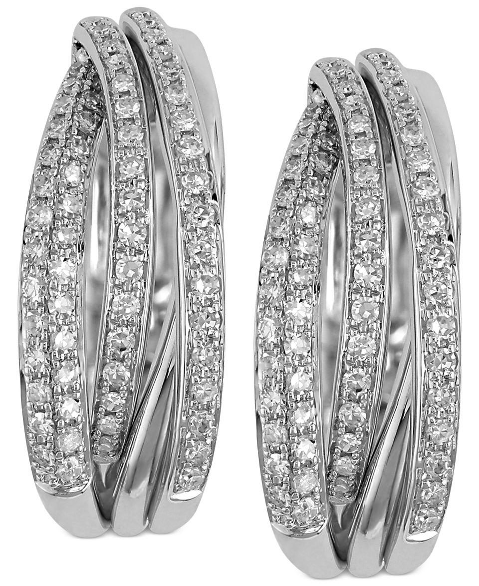 Trio by EFFY Pave Diamond Hoop Earrings (7/8 ct. t.w.) in 14k White Gold   Earrings   Jewelry & Watches