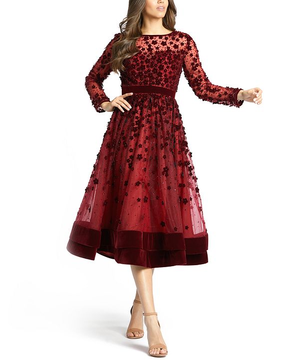 MAC DUGGAL Floral-Embellished Fit & Flare Midi Dress & Reviews - Dresses - Women - Macy's