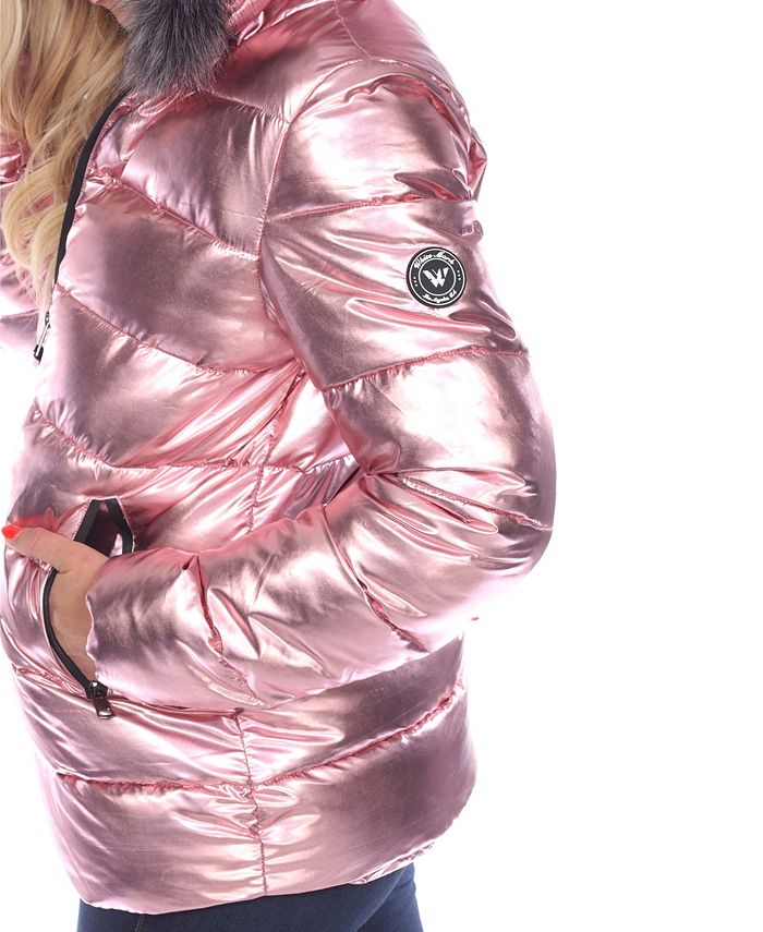 White Mark Women's Metallic Puffer Coat with Hoodie & Reviews Coats