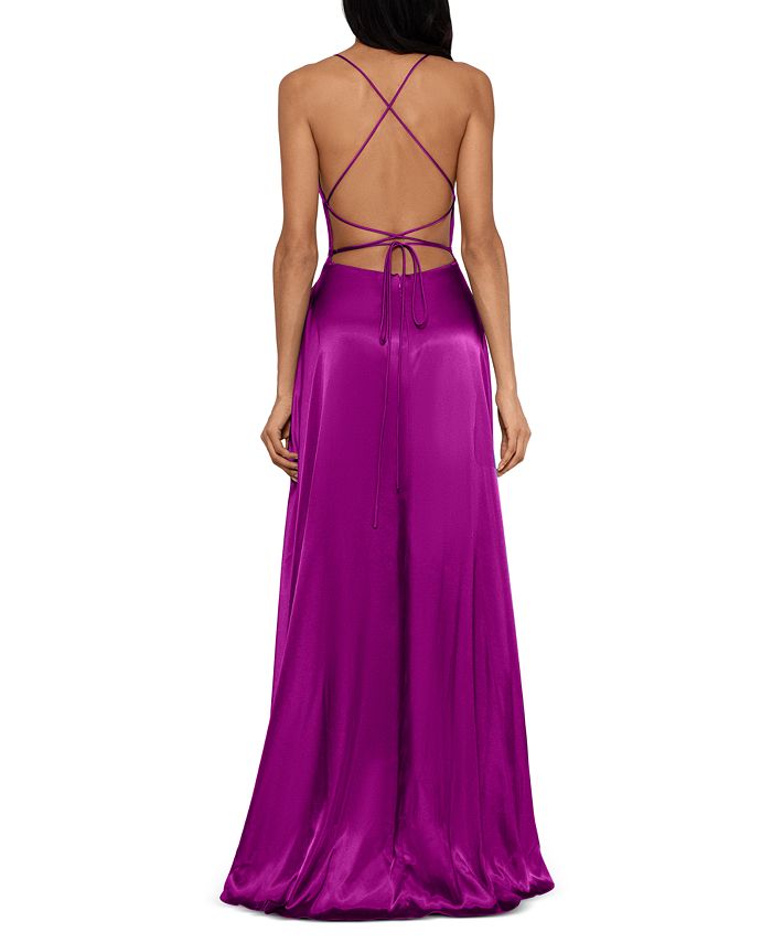 betsy and adam satin strappy back gown