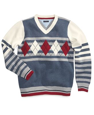 Tommy Hilfiger Kids Sweater, Little Boys Lukas Argyle V-Neck Sweater ...