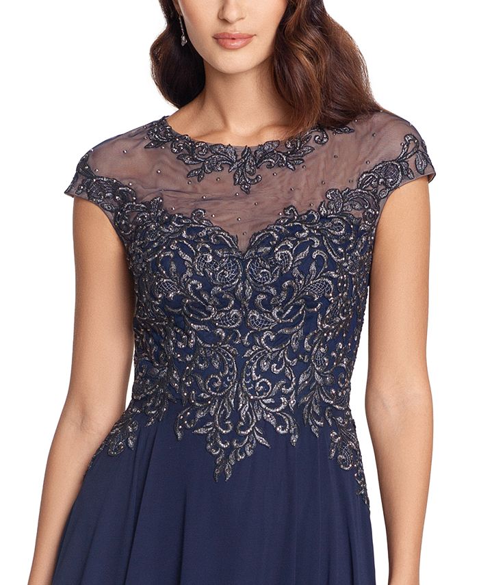 xscape embroidered sleeveless ballgown