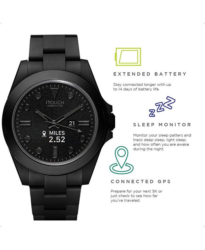 iTouch Connected Men's Hybrid Smartwatch Fitness Tracker: Black Case with Black Acrylic Strap