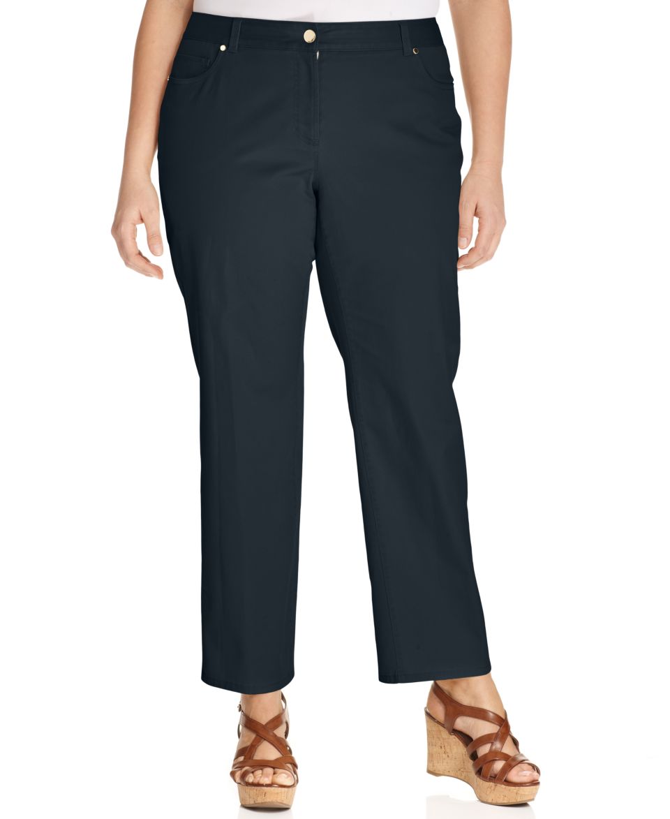 Charter Club Plus Size Belted Straight Leg Pants   Pants   Plus Sizes