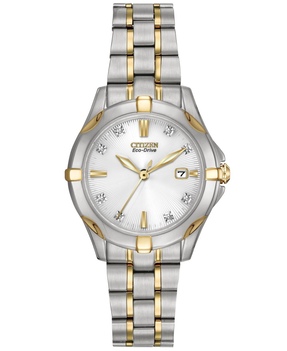 Citizen Womens Eco Drive Diamond Accent Two Tone Stainless Steel Bracelet Watch 29mm EW1934 59A   Watches   Jewelry & Watches