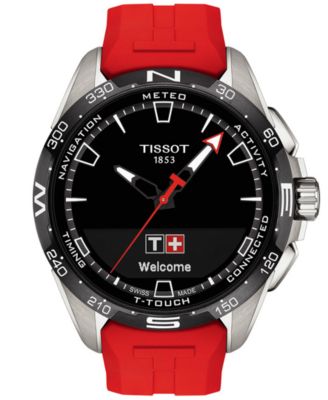 Мужские швейцарские смарт-часы Tissot T-Touch Connect Solar с красным каучуковым ремешком, 48 мм