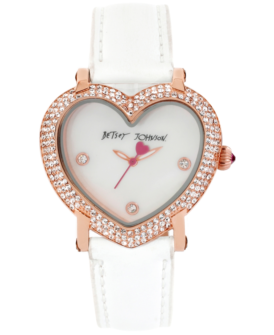 Betsey Johnson Womens White Croc Embossed Patent Leather Strap Watch 39x36mm BJ00253 04   Watches   Jewelry & Watches