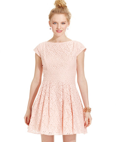 B Darlin Juniors' Cap-Sleeve Lace Dress - Juniors Dresses - Macy's