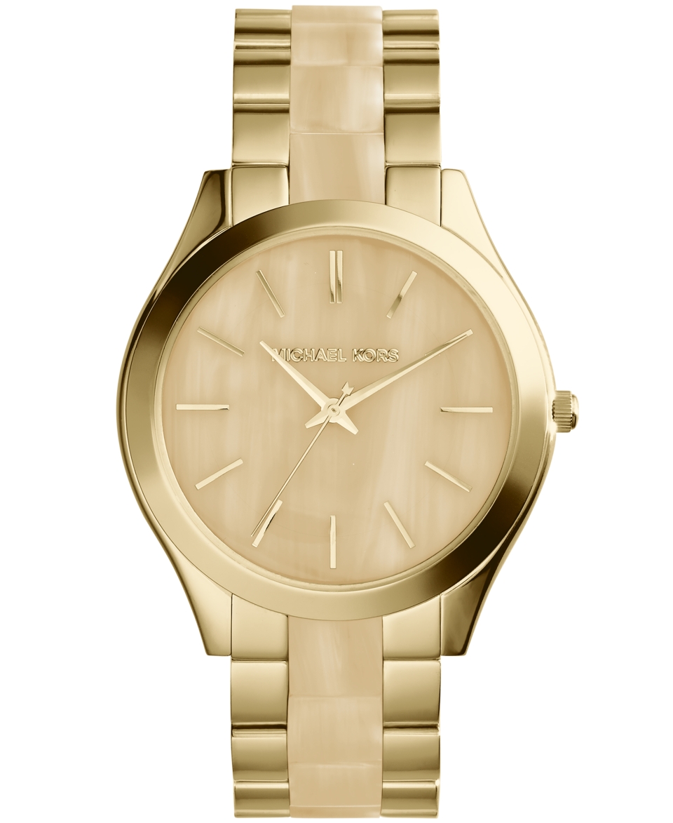 Michael Kors Womens Runway Horn and Gold Tone Stainless Steel Bracelet Watch 42mm MK4285   Watches   Jewelry & Watches