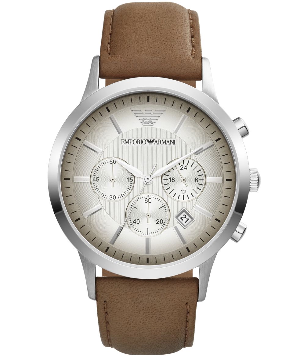 Emporio Armani Unisex Chronograph Renato Taupe Leather Strap Watch