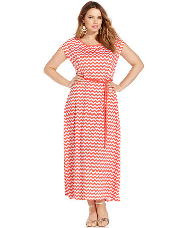 Extra Touch Plus Size Short-Sleeve Striped Maxi Dress - Dresses - Plus ...
