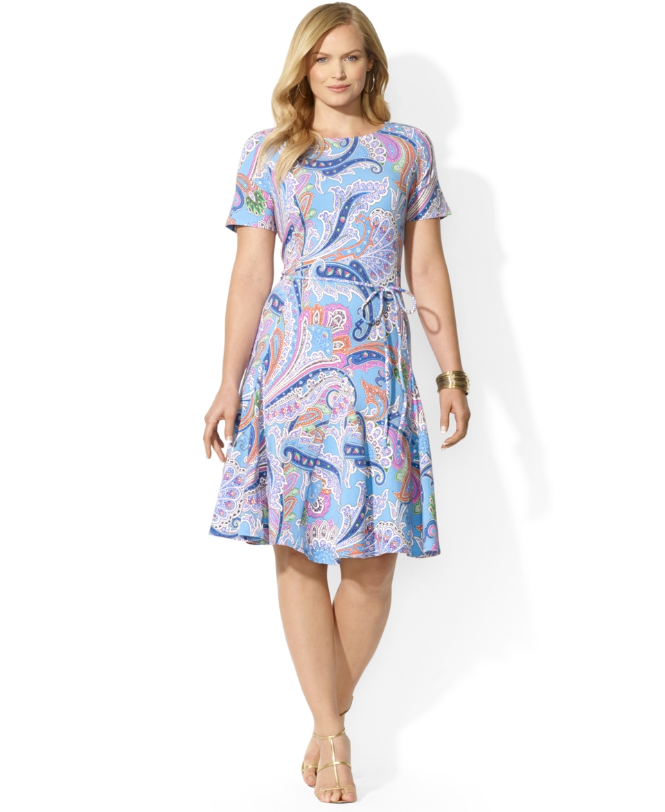 Lauren Ralph Lauren Plus Size Short Sleeve Paisley Print A Line Dress   Dresses   Plus Sizes