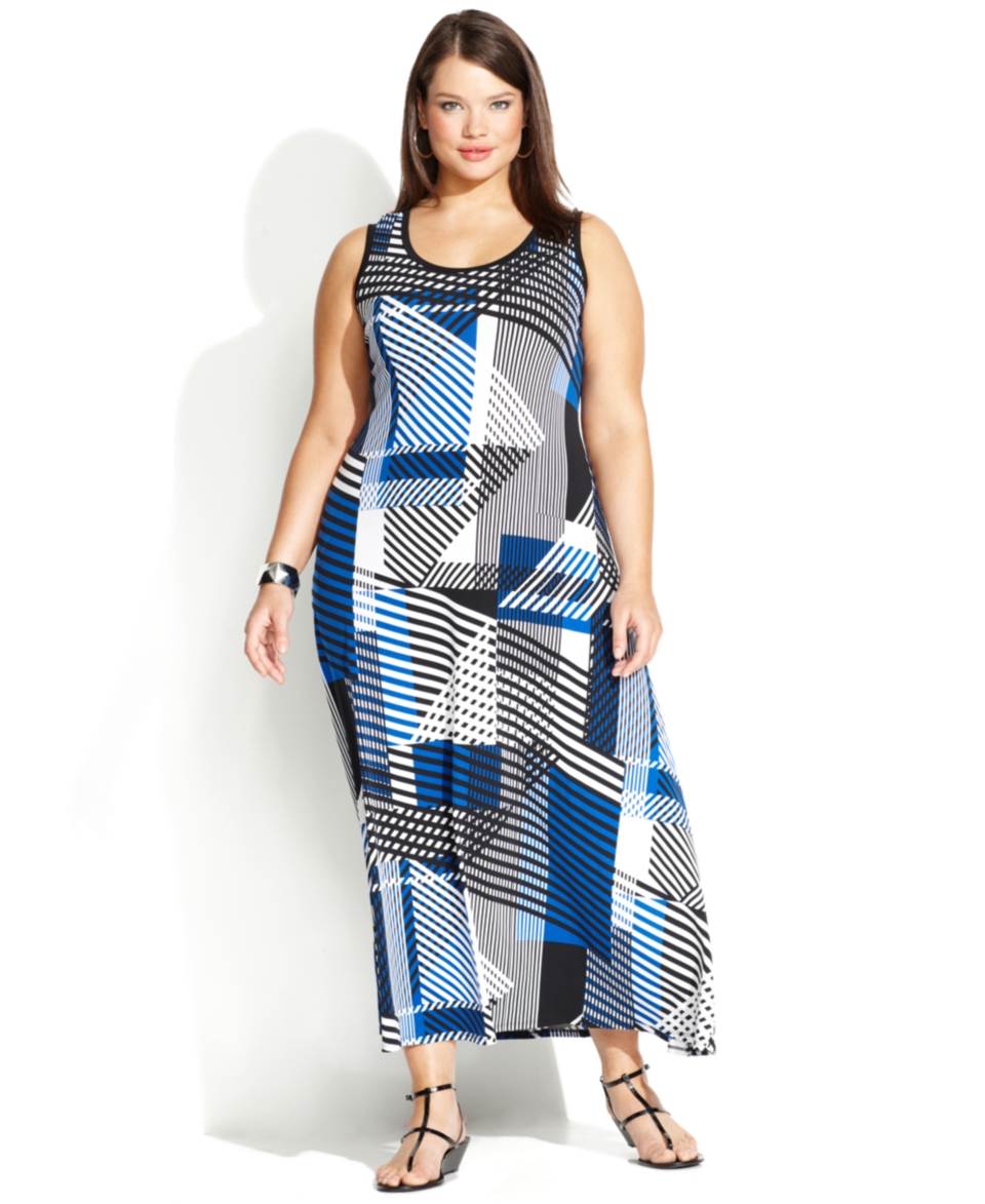 Calvin Klein Plus Size Sleeveless Geo Print Maxi Dress