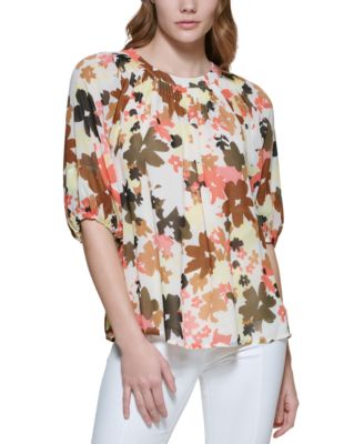 Calvin Klein Printed Puff Sleeve Top 