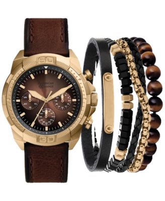 Подарочный набор мужских часов American Exchange с коричневым ремешком из искусственной кожи 51 мм