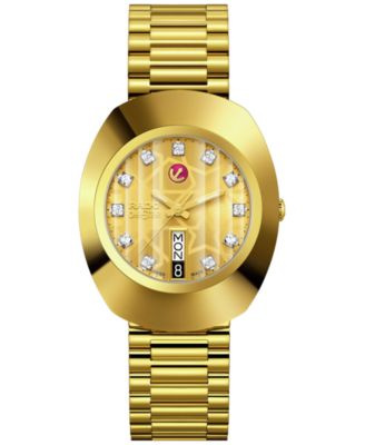 Мужские швейцарские автоматические оригинальные часы Rado с золотым браслетом из нержавеющей стали 35 мм