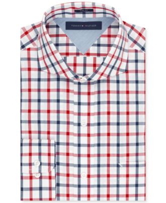 Tommy Hilfiger Slim-Fit Red and Blue Multi-Check Dress Shirt - Dress ...